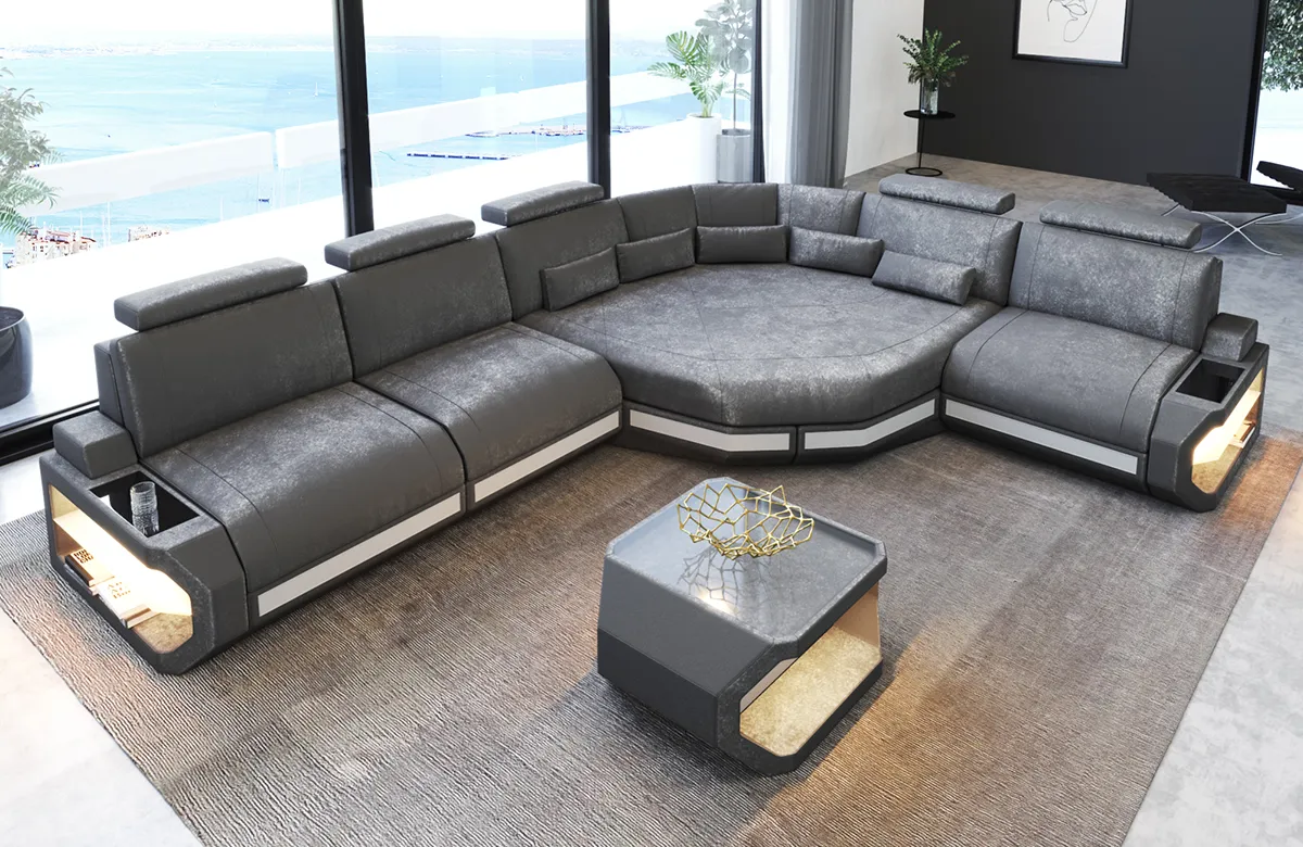 Samtstoff Ecksofa Aurora mit Ottomane L-Form M