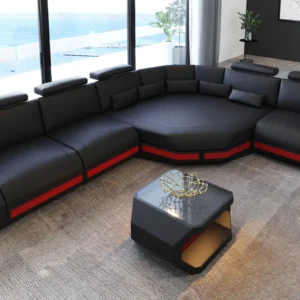 Büffelleder Ecksofa Aurora mit Ottomane L-Form M