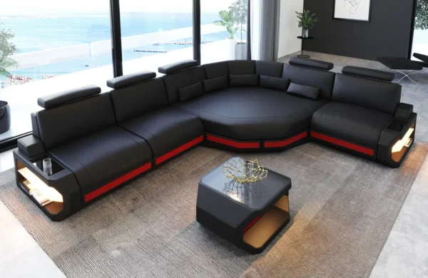 Büffelleder Ecksofa Aurora mit Ottomane L-Form M