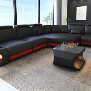 Büffelleder Ecksofa Aurora mit Ottomane L-Form M
