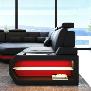 Büffelleder Ecksofa Aurora mit Ottomane L-Form M