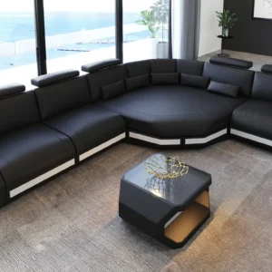 Büffelleder Ecksofa Aurora mit Ottomane L-Form M