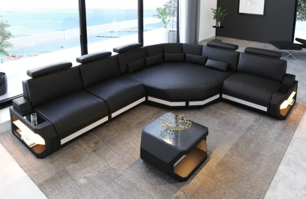 Büffelleder Ecksofa Aurora mit Ottomane L-Form M – Bild 4