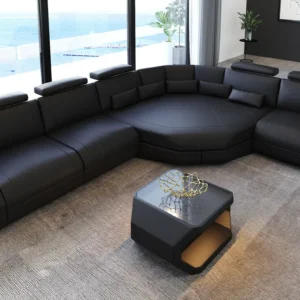 Büffelleder Ecksofa Aurora mit Ottomane L-Form M