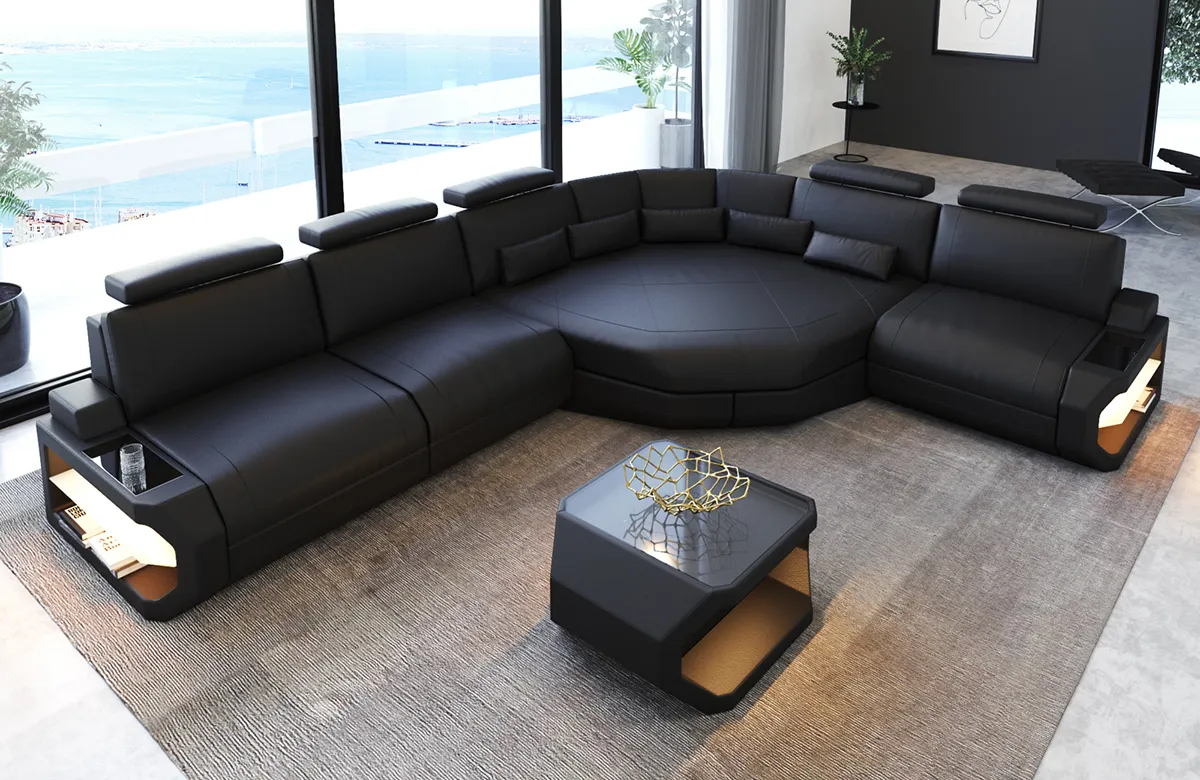 Kunstleder Ecksofa Aurora mit Ottomane L-Form M