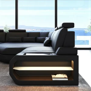 Büffelleder Ecksofa Aurora mit Ottomane L-Form M