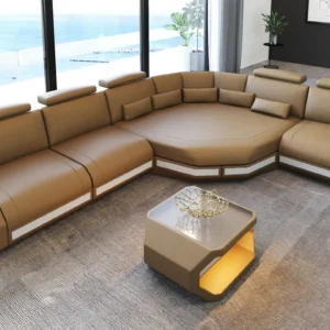 Büffelleder Ecksofa Aurora mit Ottomane L-Form M