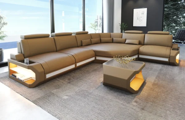 Büffelleder Ecksofa Aurora mit Ottomane L-Form M – Bild 11