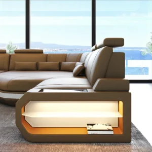 Büffelleder Ecksofa Aurora mit Ottomane L-Form M