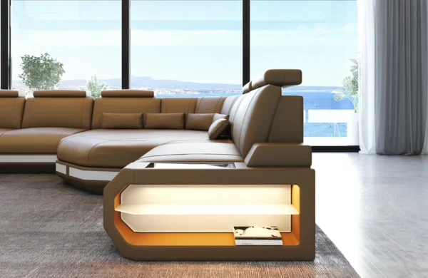 Büffelleder Ecksofa Aurora mit Ottomane L-Form M – Bild 12