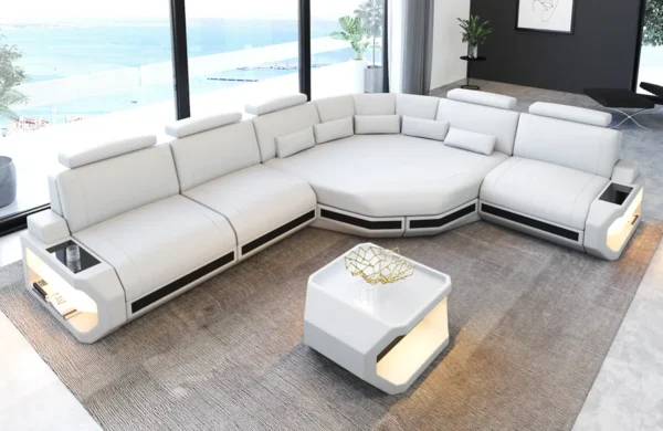 Büffelleder Ecksofa Aurora mit Ottomane L-Form M – Bild 13