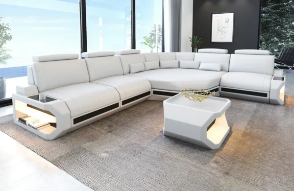 Büffelleder Ecksofa Aurora mit Ottomane L-Form M – Bild 14