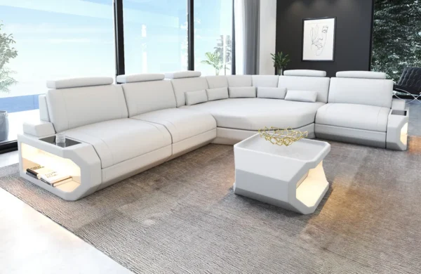Büffelleder Ecksofa Aurora mit Ottomane L-Form M – Bild 17
