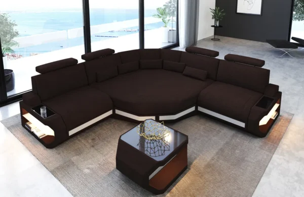 Webstoff Ecksofa Aurora mit Ottomane L-Form (Symmetrisch) S