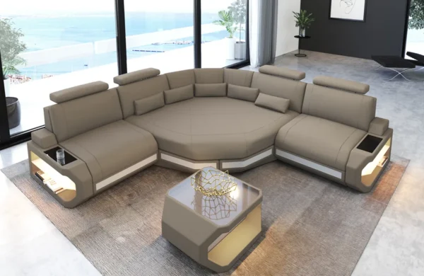 Mikrofaser Ecksofa Aurora mit Ottomane L-Form (Symmetrisch) S