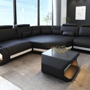 Büffelleder Ecksofa Aurora mit Ottomane L-Form (Symmetrisch) S