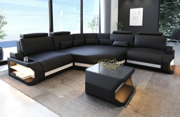 Büffelleder Ecksofa Aurora mit Ottomane L-Form (Symmetrisch) S – Bild 2