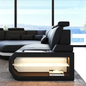 Büffelleder Ecksofa Aurora mit Ottomane L-Form (Symmetrisch) S