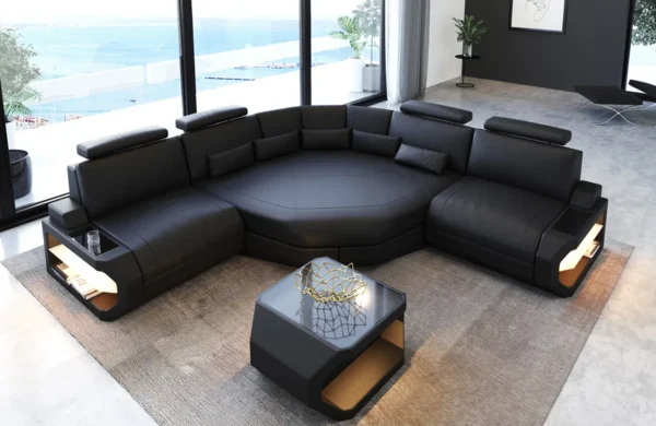 Büffelleder Ecksofa Aurora mit Ottomane L-Form (Symmetrisch) S – Bild 4