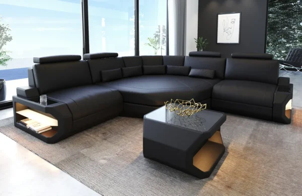 Büffelleder Ecksofa Aurora mit Ottomane L-Form (Symmetrisch) S – Bild 5