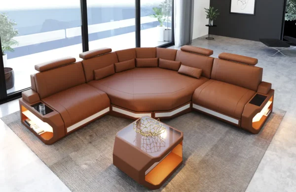 Büffelleder Ecksofa Aurora mit Ottomane L-Form (Symmetrisch) S – Bild 7