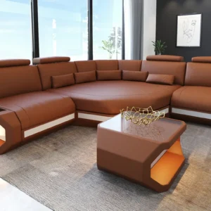 Büffelleder Ecksofa Aurora mit Ottomane L-Form (Symmetrisch) S