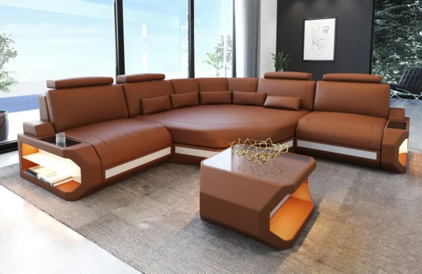 Büffelleder Ecksofa Aurora mit Ottomane L-Form (Symmetrisch) S – Bild 8