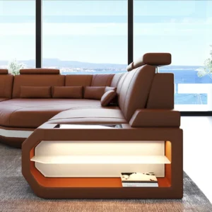 Büffelleder Ecksofa Aurora mit Ottomane L-Form (Symmetrisch) S