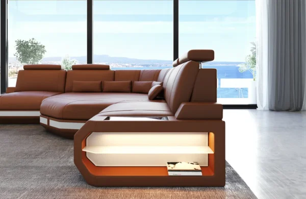 Büffelleder Ecksofa Aurora mit Ottomane L-Form (Symmetrisch) S – Bild 9