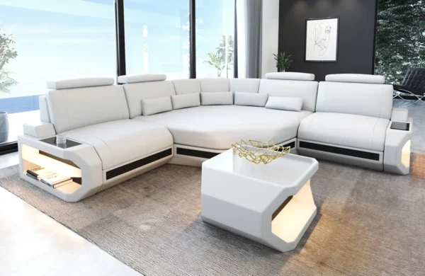 Büffelleder Ecksofa Aurora mit Ottomane L-Form (Symmetrisch) S – Bild 11