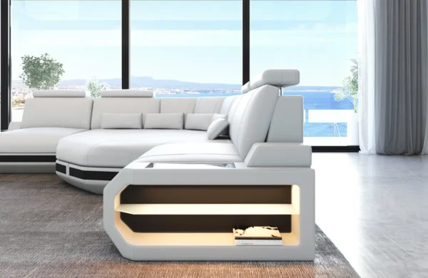 Büffelleder Ecksofa Aurora mit Ottomane L-Form (Symmetrisch) S – Bild 12
