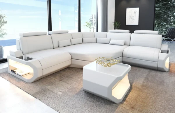 Büffelleder Ecksofa Aurora mit Ottomane L-Form (Symmetrisch) S – Bild 14