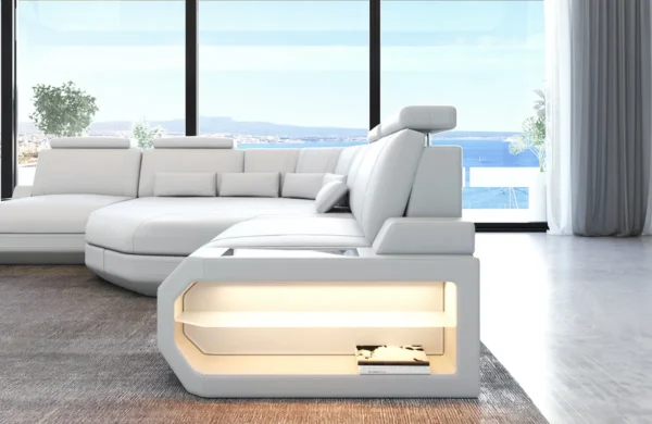 Büffelleder Ecksofa Aurora mit Ottomane L-Form (Symmetrisch) S – Bild 15