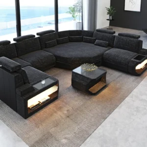 Webstoff Wohnlandschaft Aurora mit Ottomane U-Form L