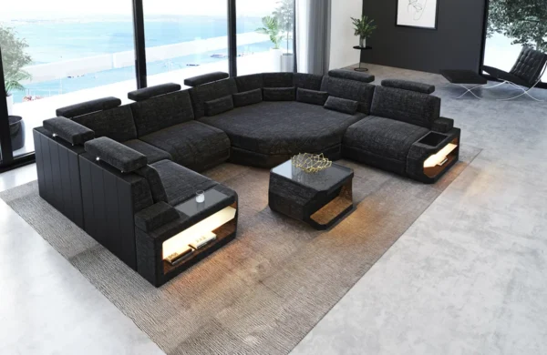 Webstoff Wohnlandschaft Aurora mit Ottomane U-Form L – Bild 7