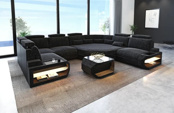 Webstoff Wohnlandschaft Aurora mit Ottomane U-Form L – Bild 8