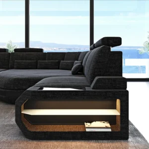 Webstoff Wohnlandschaft Aurora mit Ottomane U-Form L