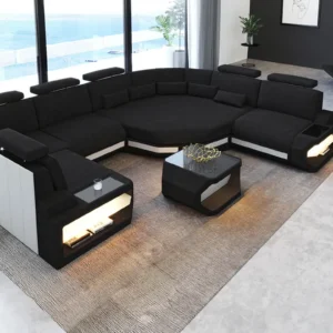 Webstoff Wohnlandschaft Aurora mit Ottomane U-Form L