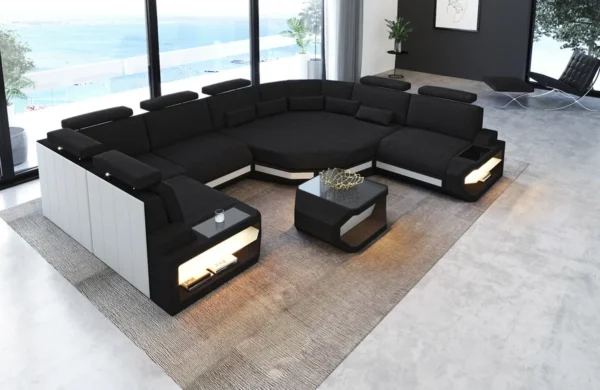 Webstoff Wohnlandschaft Aurora mit Ottomane U-Form L