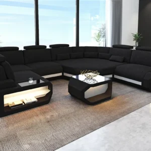 Webstoff Wohnlandschaft Aurora mit Ottomane U-Form L