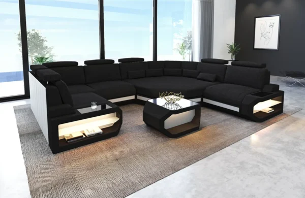 Webstoff Wohnlandschaft Aurora mit Ottomane U-Form L – Bild 2