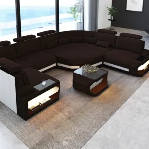 Webstoff Wohnlandschaft Aurora mit Ottomane U-Form L