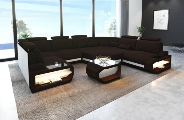 Webstoff Wohnlandschaft Aurora mit Ottomane U-Form L – Bild 5