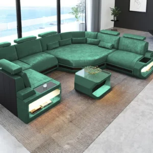 Samtstoff Wohnlandschaft Aurora mit Ottomane U-Form L