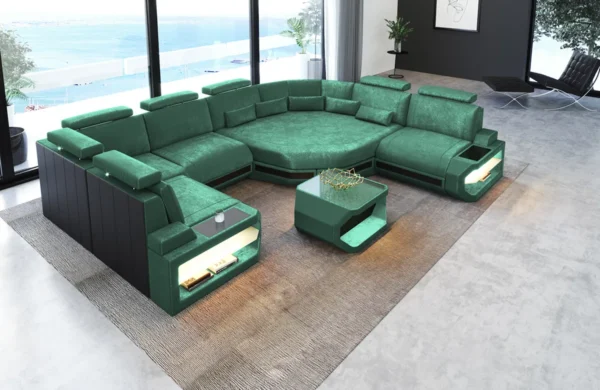 Samtstoff Wohnlandschaft Aurora mit Ottomane U-Form L