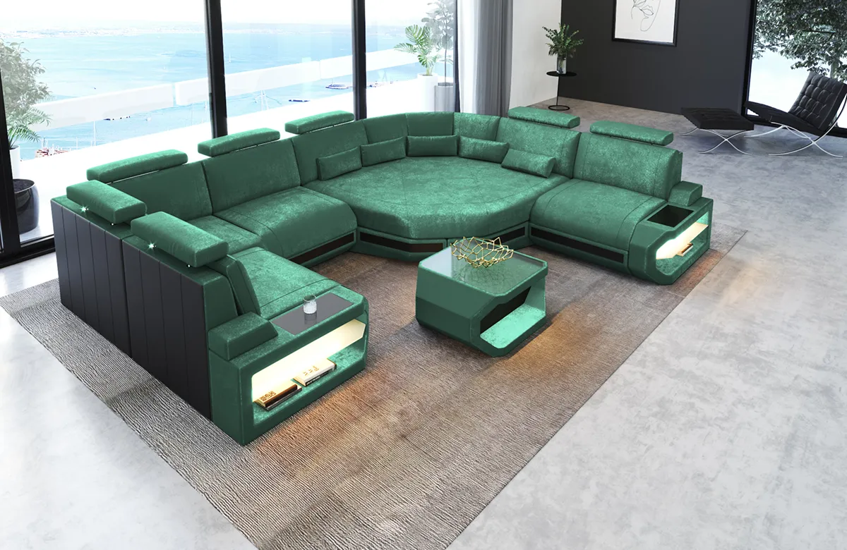 Samtstoff Wohnlandschaft Aurora mit Ottomane U-Form L