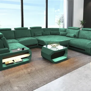Samtstoff Wohnlandschaft Aurora mit Ottomane U-Form L