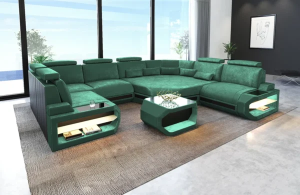 Samtstoff Wohnlandschaft Aurora mit Ottomane U-Form L – Bild 2