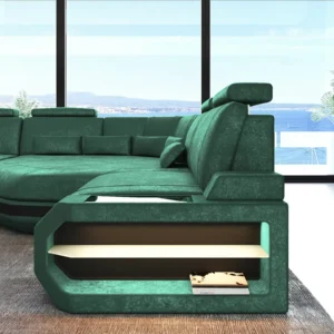 Samtstoff Wohnlandschaft Aurora mit Ottomane U-Form L