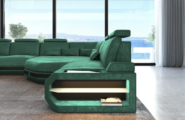 Samtstoff Wohnlandschaft Aurora mit Ottomane U-Form L – Bild 3